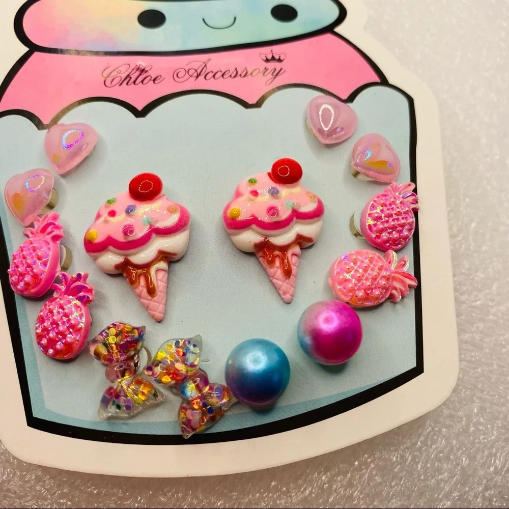 NWT Earrings Pink Unicorn Cup cakes Pineapples Hearts and more! 14 Pairs Pie…